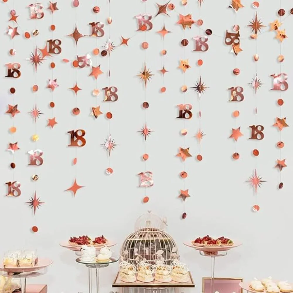 18th birthday rose gold cake topper and hanging decorations